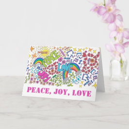 Tarjeta Peace Joy Love Hippy Art, con sus palabras dentro