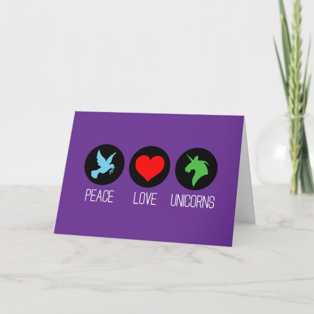 Tarjeta Peace love and unicorns (Anverso)