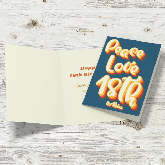 Tarjeta Peace Love Blue Retro Groovy 18º cumpleaños feliz (Subido por el creador)