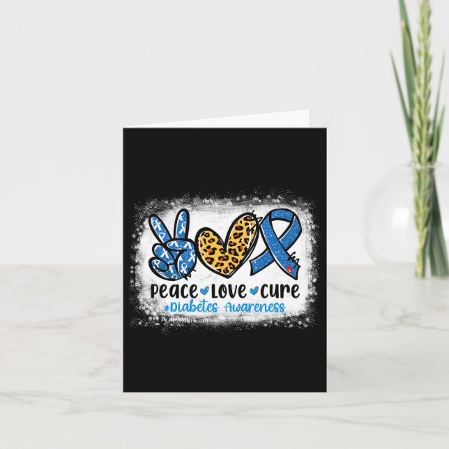 Tarjeta Peace Love Cure Gray Blue Ribbon Diabetes Awares (Anverso)