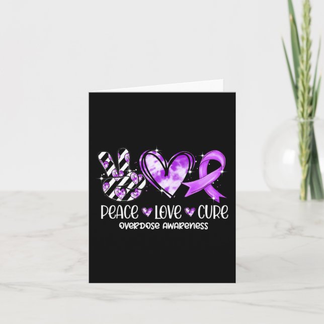 Tarjeta Peace Love Cure Purple Ribbon Sobredosis (Anverso)