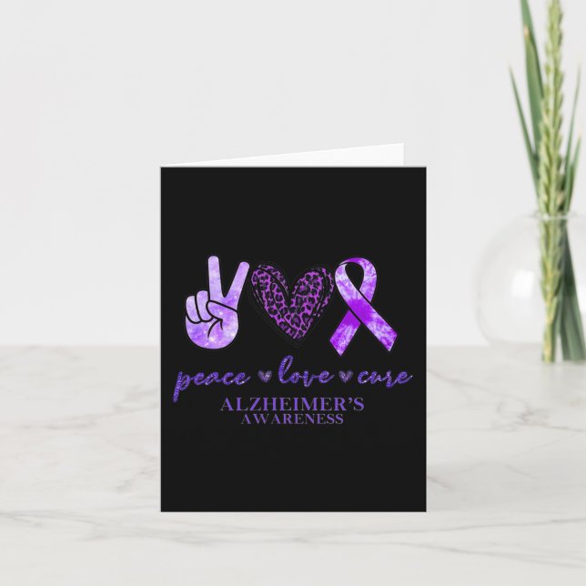 Tarjeta Peace Love Cure Ribbon Leopard Alzheimer Brain Awa (Anverso)