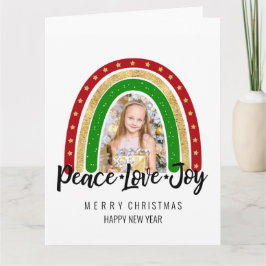 Tarjeta Peace Love Joy Merry Christmas Rainbow Photo