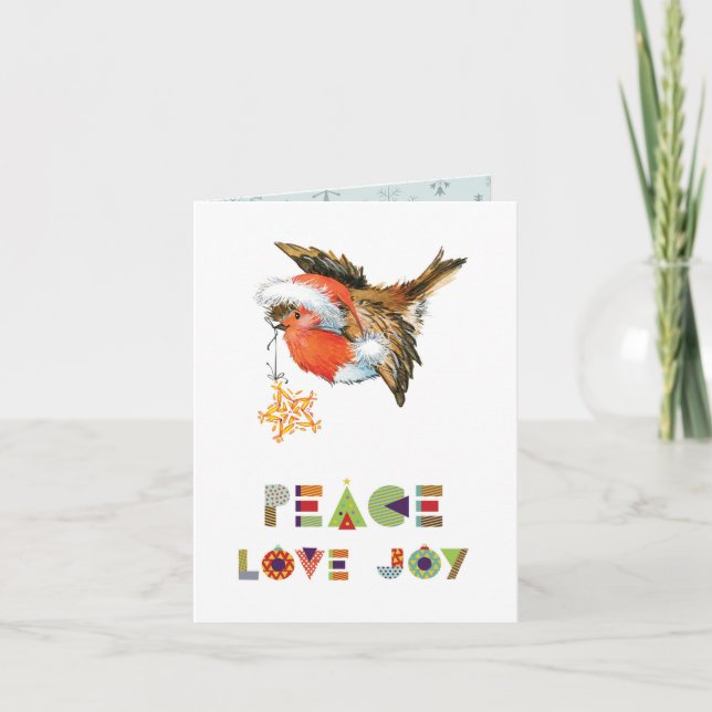 Tarjeta Peace Love Joy Robin (Anverso)