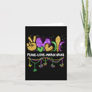 Tarjeta Peace Love Mardi Gras Carnival Bebidas Outfit Wome