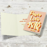 Tarjeta Peace Love Peach Retro Groovy 18th Happy Birthday<br><div class="desc">Si buscas una increíble tarjeta de felicitación de cumpleaños retro inspirada en groovy, ¡mira nuestra tarjeta de cumpleaños feliz 18th Retro Groovy de Peace Love Peach! Este diseño presenta tipografía con un gradiente inspirado en el color de una puesta de sol. Una gran idea de tarjeta de cumpleaños retro si...</div>