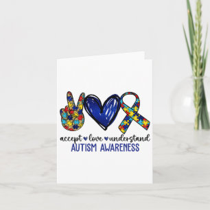 Tarjeta Peace Love Ribbon Autism Awareness Accept Love Und