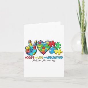 Tarjeta Peace Love Ribbon Autism Awareness Accept Love Und