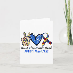 Tarjeta Peace Love Ribbon Autism Awareness Accept Love Und