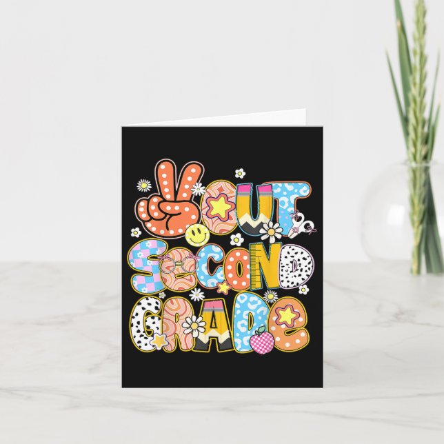 Tarjeta Peace Out Second Grado Cute Groovy El Último Día D (Anverso)