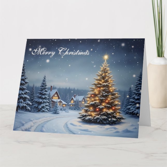 Tarjeta Peaceful Christmas Village with Lights (Anverso)