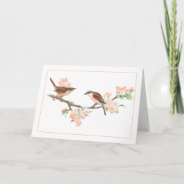 Tarjeta Peach and Brown Birds on an Appleblossom Branch