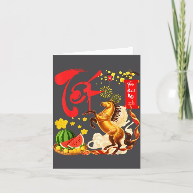 Tarjeta Peach Blossom Vietnamese Lunar New Year Horse 2026 (Anverso)