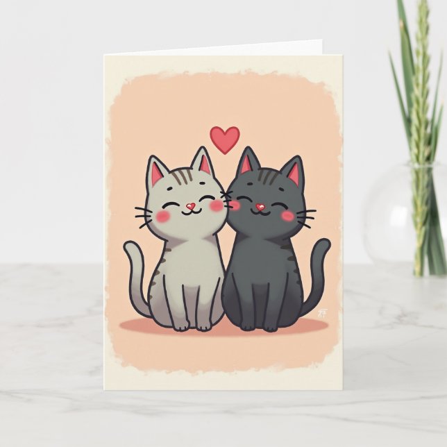 Tarjeta Peach Cute Cats Love Card (Anverso)