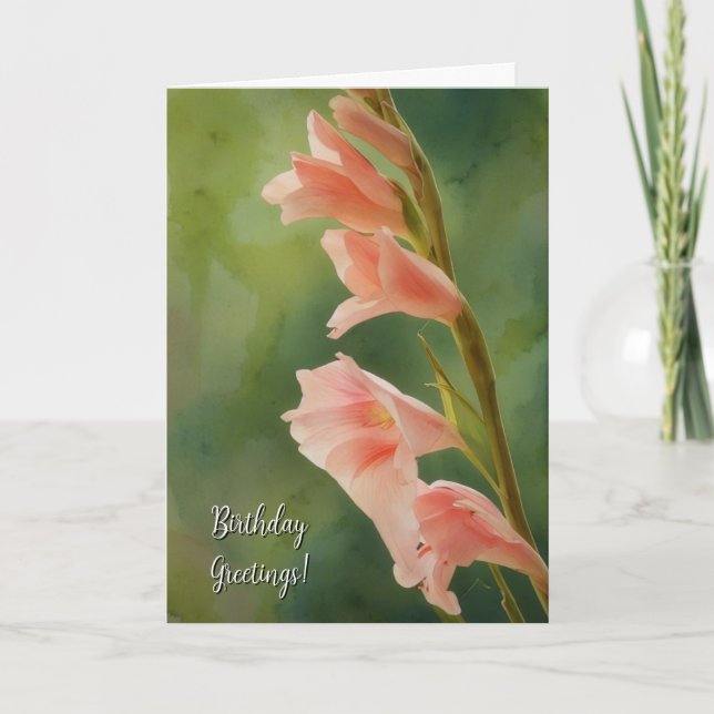 Tarjeta Peach Pink Glad Flowers Art Birday Card (Anverso)