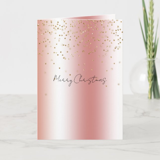 Tarjeta Peach Rose Ombre Gold Bokeh Glitter Christmas (Anverso)
