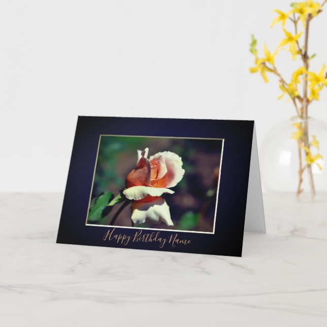 Tarjeta Peach Rosebud Floral Personalizado Cumpleaños (flor amarilla)
