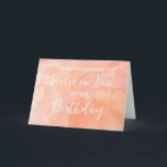 Tarjeta Peach Watercolor Sister en la ley Cumpleaños<br><div class="desc">Bonito y cuidadosa tarjeta de saludo para el cumpleaños de la hermana en la ley con un patrón de acuarela de melocotón y texto de estilo con letras a mano.</div>