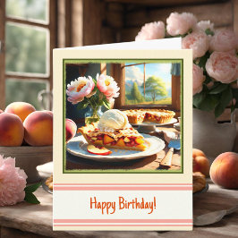 Tarjeta Peach Y Apple Pie Postre Feliz Cumpleaños