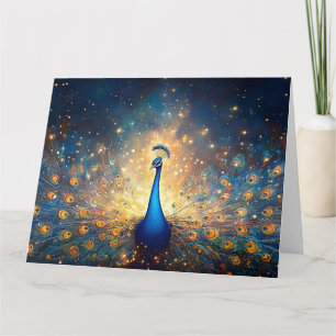 Tarjeta Peacock cósmico con plumas estelares
