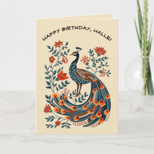 Tarjeta Peacock de arte folclórico editable