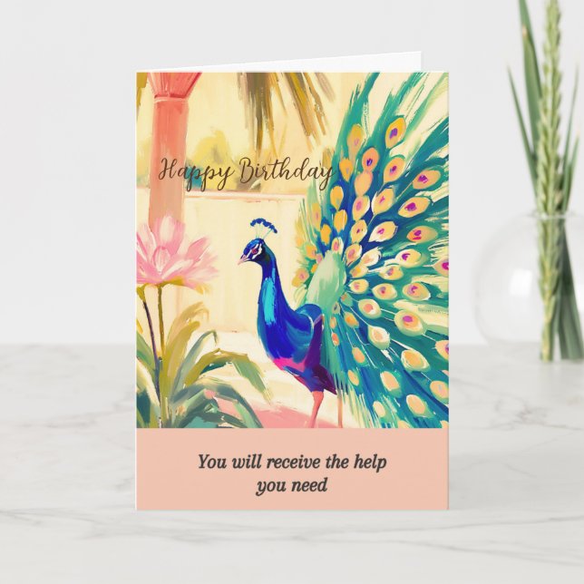 Tarjeta peacock message happy birthday (Anverso)
