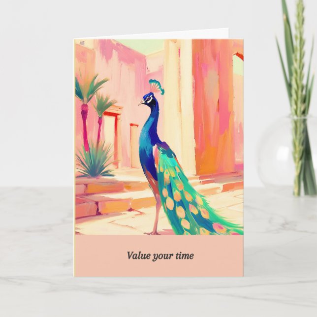 Tarjeta peacock message happy birthday (Anverso)
