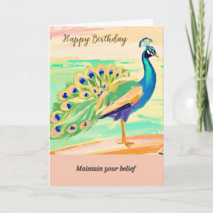 Tarjeta peacock message happy birthday