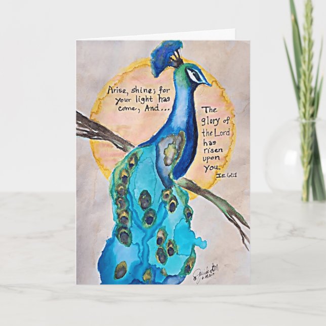 Tarjeta Peacock Shine Isaiah 60v1  (Anverso)