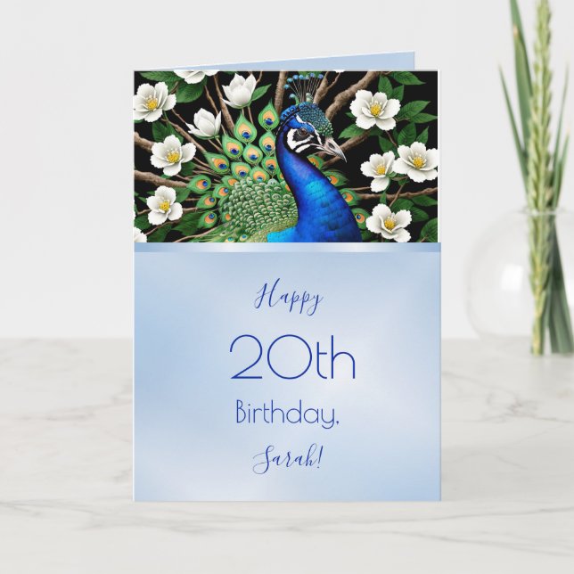 Tarjeta Peacock y flores (Anverso)