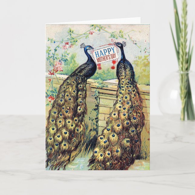 Tarjeta Peacocks de época - Feliz Día de la Madre (Anverso)