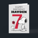Tarjeta PEANUTS | Cumpleaños feliz de Snoopy<br><div class="desc">Celebra el cumpleaños de tu hijo con esta tarjeta Snoopy y Woodstock súper linda. Personalice el nombre y la edad de su hijo.</div>