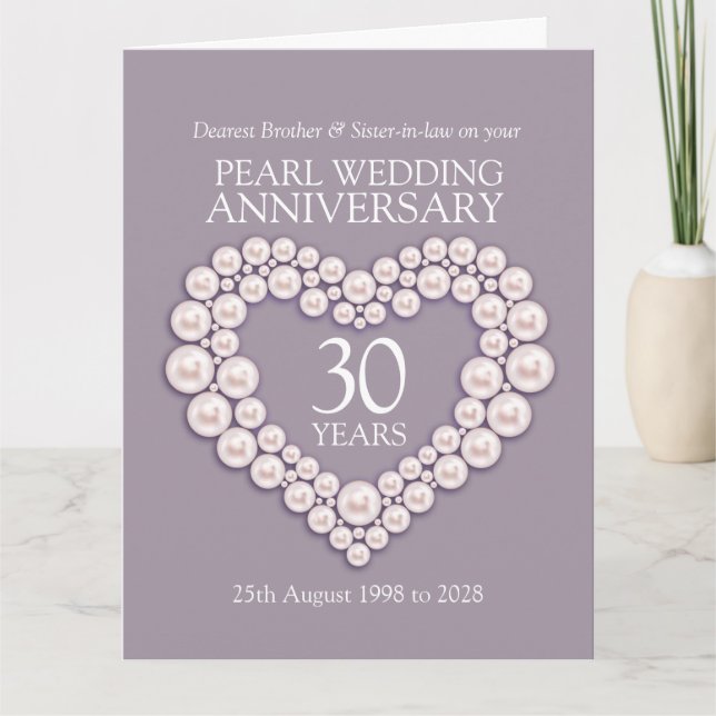 Tarjeta Pearl 30th anniversary brother sister-in-law card (Anverso)
