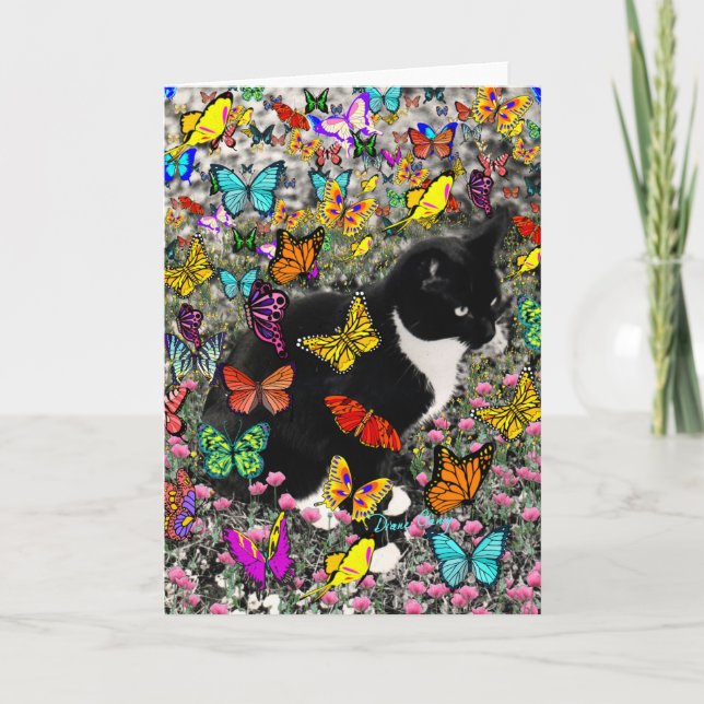 Tarjeta Pecas en las mariposas - gato del gatito de Tux (Anverso)