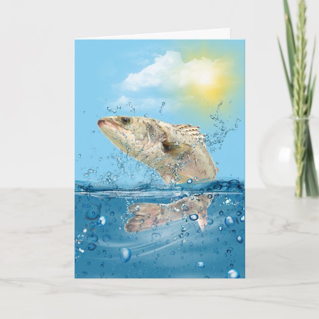 Tarjeta Peces de trucha de cumpleaños saltando del agua (Anverso)