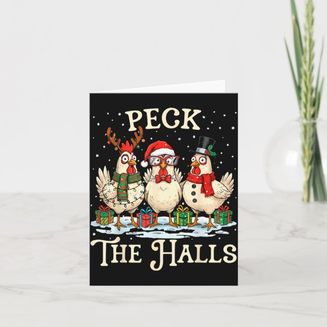 Tarjeta Peck The Halls Chicken Christmas Farm Animal Funny (Anverso)