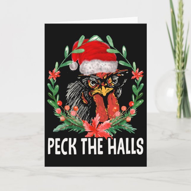 Tarjeta Peck The Halls Chicken Snowflakes Christmas Santa  (Anverso)