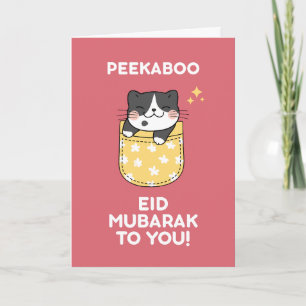 Tarjeta Peekaboo Cute Cat Kawaii Eid Mubarak