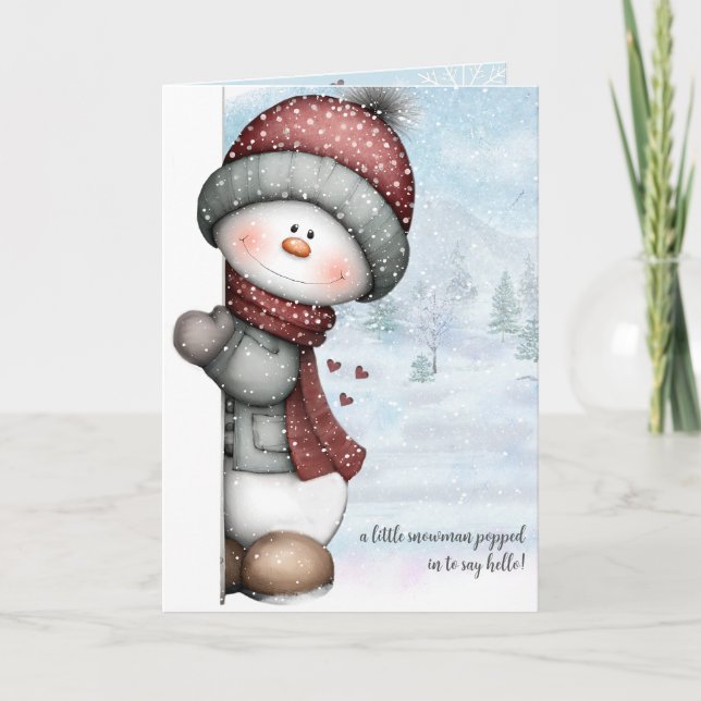 Tarjeta Peeking Snowman Thinking of You Winter Hugs (Anverso)
