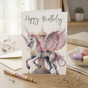 Tarjeta Pegaso Unicornio de Cumpleaños Caballo de Carusel 
