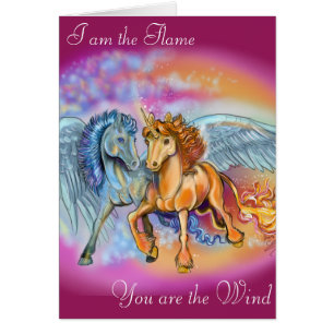 Tarjeta Pegasus de unicornio romántico de viento y