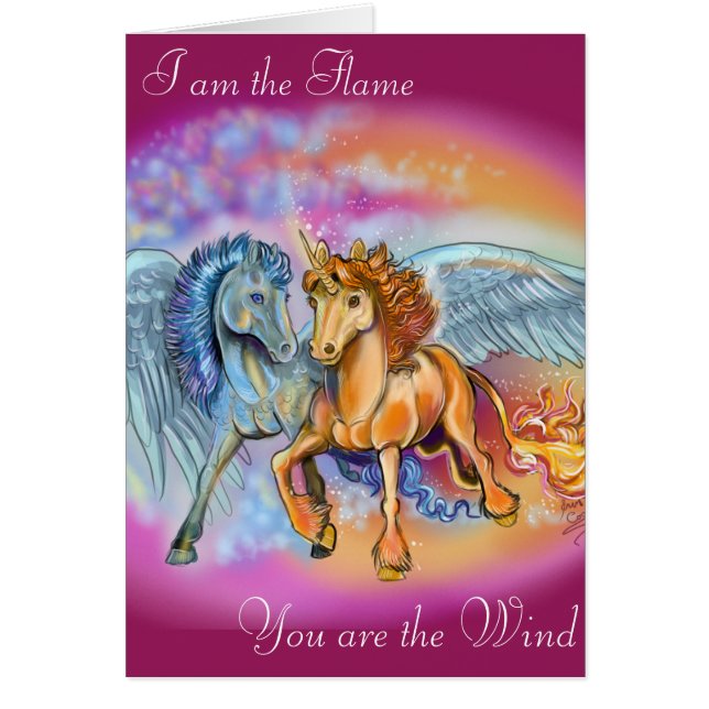 Tarjeta Pegasus de unicornio romántico de viento y (Frente)