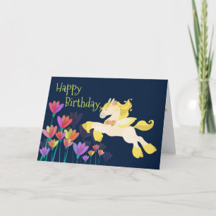 Tarjeta Pegasus y Flores Coloridas Cumpleaños del Caballo 