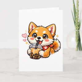 Tarjeta Pegatina de Anime Shiba Inu bebiendo Bubble Tea Ka
