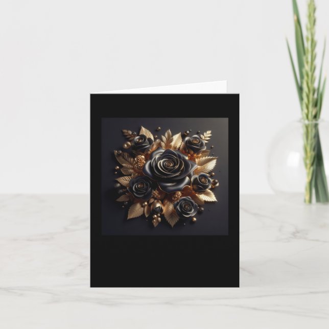Tarjeta Pegatina de rosas negras doradas 3D #4 (Anverso)