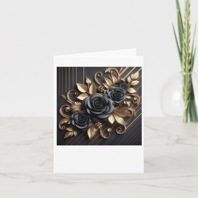 Tarjeta Pegatina de rosas negras doradas 3D #7 (Anverso)