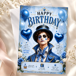 Tarjeta Pegatinas de cumpleaños azules estilo vintage