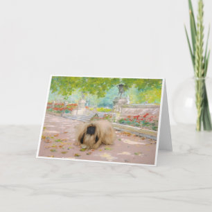 Tarjeta Pekinés miel en entorno floral