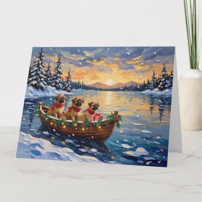Tarjeta Pekingese Christmas Boat Holiday (Anverso)