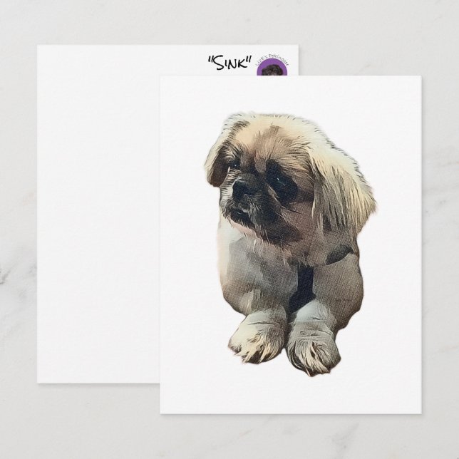 Tarjeta Pekingese en blanco con "Sink" (Anverso / Reverso)